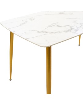 Τραπέζι Paris pakoworld οβάλ γυαλί 8mm λευκό μαρμάρου-χρυσό 150x80x75εκ