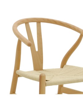 Καρέκλα Wishbone pakoworld rubberwood φυσικό-έδρα φυσικό σχοινί 53x55x76εκ
