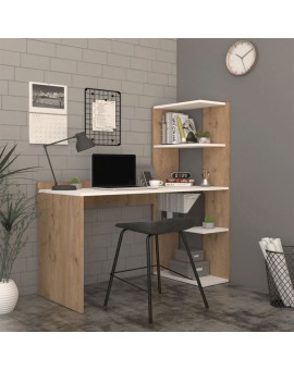 Γραφείο εργασίας με βιβλιοθήκη Caolin pakoworld μελαμίνης oak-λευκό 110x52x140εκ