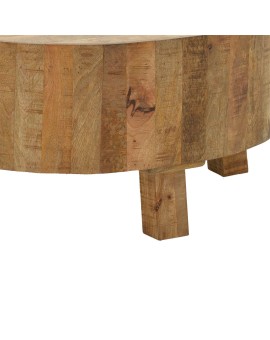 Τραπέζι σαλονιού με αποθηκευτικό χώρο Darian pakoworld μασίφ ξύλο mango καρυδί Φ90x45εκ