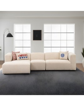 Γωνιακός καναπές Lindena pakoworld δεξιά γωνία κρεμ ύφασμα 296x158x72εκ