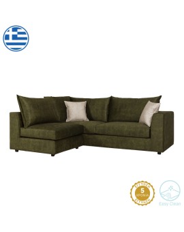 Πολυμορφικός-αναστρέψιμος καναπές Artemis pakoworld πράσινο αντικέ ύφασμα-εκρού μαξιλάρι 240x187x95εκ