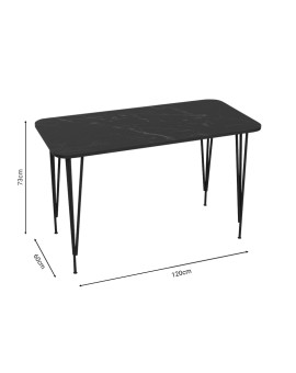 Τραπέζι Polkan pakoworld μαύρο μαρμάρου μελαμίνης-μαύρο μέταλλο 120x60x73εκ