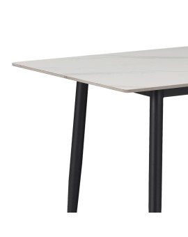Τραπέζι Gustas pakoworld λευκό μαρμάρου sintered stone-μαύρο μέταλλο 140x80x75εκ