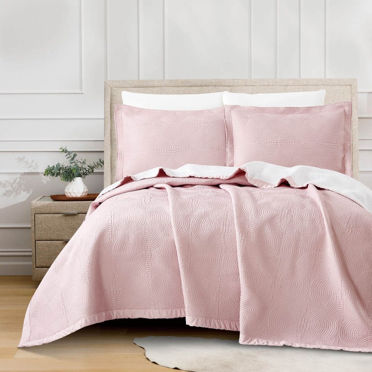 Κουβέρτα Ζακάρ Σετ Κύκλοι Ροζ Υπέρδιπλη 230 x 245 cm + (2) 50 x 70 cm