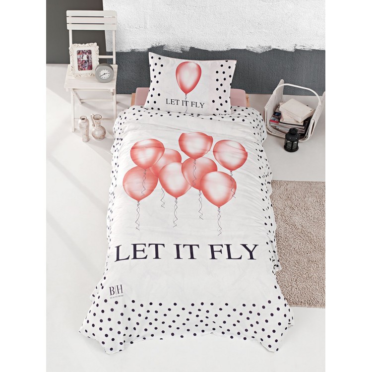 Σετ πάπλωμα μονό Fly Art 6110  160x240  Εκρού,Ροζ   Beauty Home