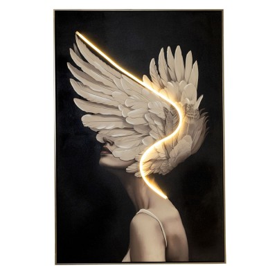 FEATHERS WITH LED LIGHT ΕΛΑΙΟΓΡΑΦΙΑ 80Χ120ΕΚ ΜΕ ΣΑΜΠΑΝΙ ΚΟΡΝΙΖΑ ΣΕ ΤΥΠΩΜΕΝΟ ΚΑΜΒΑ